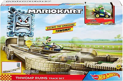 Buy Mattel Hot Wheels - Track Mario Kart Ruins Thwomp With Luigi IN Kart GFY46 • 35.23£