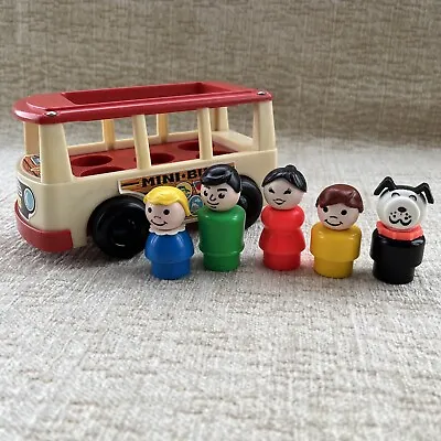 Buy Fisher Price Mini Bus & Figures 4 People And Dog 1969 Vintage • 22£