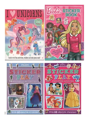 Buy Bundle Of 4 Girls Activity Sticker Books, Barbie, Unicorns, Frozen, Disney • 7.99£