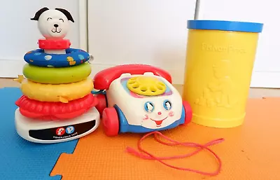 Buy Vintage Fisher Price Toy Bundle Chatter Telephone Stacking Rings Shape Sorter • 9.99£