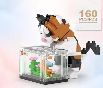 Buy Building Micro Blocks Ginger White Cat At Fish Tank 160 Pieces  BNIB NOT LEGO • 3.99£