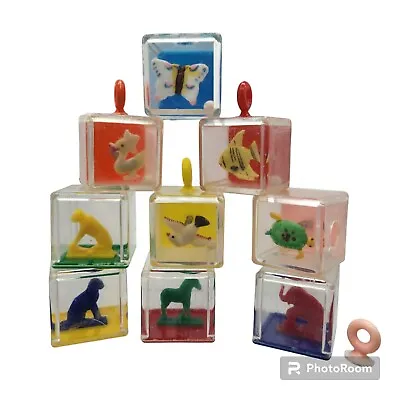 Buy Lot Of 9 Vintage Childrens Clear Plastic Peekaboo Toy Blocks Rattles Animals • 14.24£