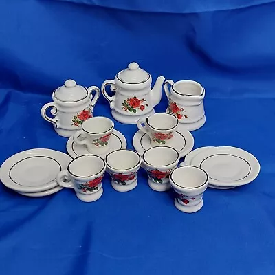 Buy Red Rose Miniature Tea Set 17 Piece Doll House Tea Set Cups Saucers Pots Lids • 14.17£