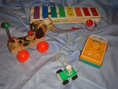 Buy Collection Of Vintage Fisher Price Toys X 5 Snoopy Radio Car Figure Xylophone  • 20£