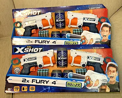 Buy 2 X X Shot Double 2X Fury 4 Foam Dart Blaster Combo Pack (16 Darts, 3 Cans) New • 24£