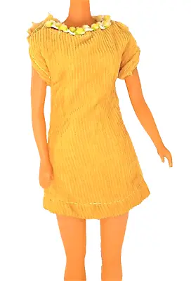 Buy BARBIE 70s Yellow Ribbed Velvet Mini Dress With Embroidery Restore B085 • 5.15£