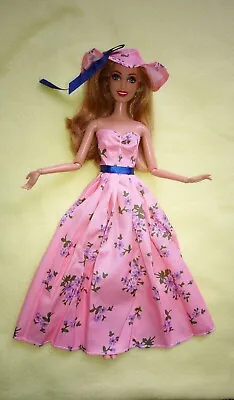 Buy Barbie Dolls Dress + Hat Princess Ball Gown Summer Flowers Country House Style #M • 6.06£