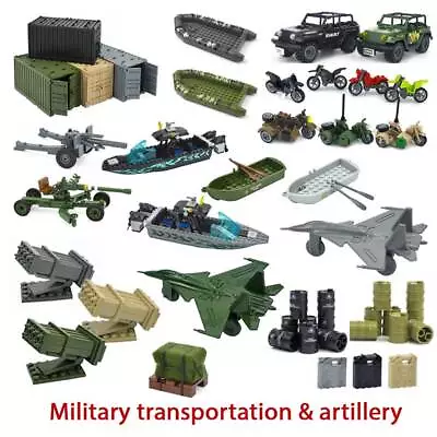 Buy Military Vehicle Jeep Boat Motorcycle Artillery Barrel Building Blocks For LEGO • 9.97£