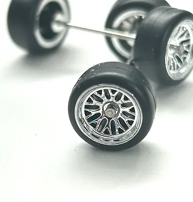 Buy 1:64 Custom CHROME WHEELS And RUBBER Tyres 10 Spoke JDM BBS Style Fit Hotwheels • 2.98£