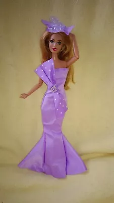 Buy Barbie Dolls Dress Fashion Party Evening Dress Purple + Hat Princess Ball Gown K34 • 6£