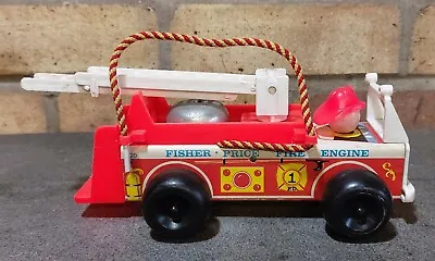 Buy Vintage 1968 Fisher-Price Wooden Fire Engine Truck Toy W Bell & Hose 8  • 8£