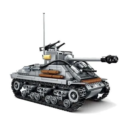 Buy Military US Sherman M4 Tank Building Blocks WW2 Tank City Soldier Weapon Action • 33.70£