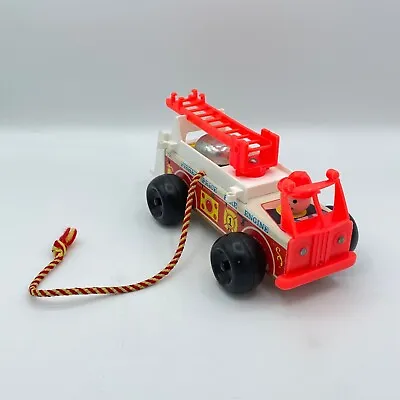 Buy Fisher Price Vintage Fire Engine Wooden/Plastic Pull Along 1968 Quaker Oats • 4.99£