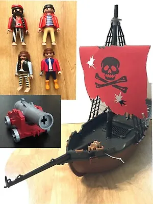 Buy Playmobil Pirate Ship +4 Pirates + Cannon - Figures Red Sail Skull Crossbones • 23.99£