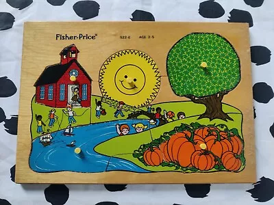 Buy VTG Retro Fisher Price Wooden Puzzle Play Toy School River Pumpkins • 4.99£
