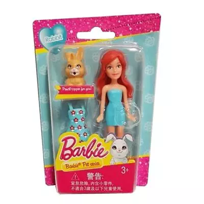 Buy Barbie Mini In Blue Red Flowers Dress Doll & Pet Rabbit Pencil Topper Mattel • 5.99£