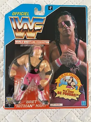 Buy 1992 WWF Hasbro Signed Bret Hart Series 4 Blue French Card MOC • 250£