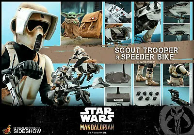 Buy Star Wars Mandalorian Scout Trooper And Speeder Bike + Grogu 1/6 Hot Toys TMS017 • 500£