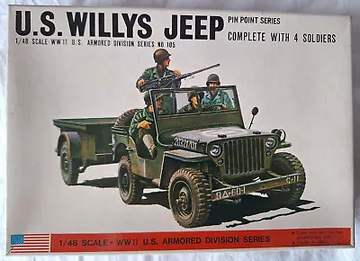 Buy Bandai 1:48th Scale U.S Army Willys Jeep With Trailer & Crew. Pin Point Series. • 27.99£