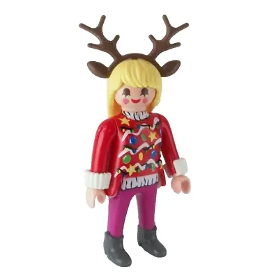 Buy Playmobil  Xmas / Advent - Lady Figure In Christmas Jumper & Antler Hat   -  NEW • 4.45£
