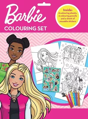 Buy Barbie Colouring Set With Stickers Ages 3+ Years Toddler Childrens Pencils • 2.85£
