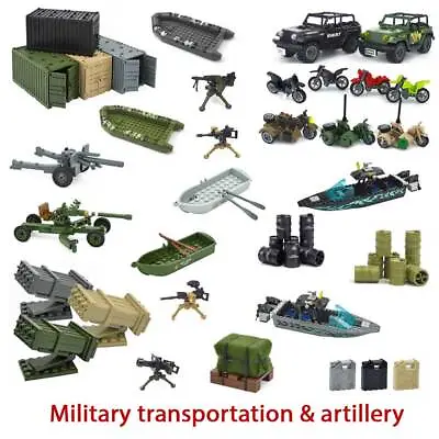 Buy Military Vehicle Jeep Boat Motorcycle Artillery Barrel Building Blocks For LEGO • 10.18£