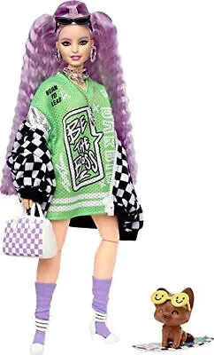 Buy Barbie Extra Doll 18 In Jersey Dress  Oversized Checkered Jacket, With Pet Pu • 33.63£