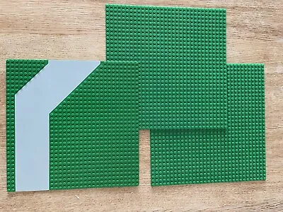 Buy Lego Compatible Green Baseplate X3 24cm X24cm One With Grey Road • 1.50£