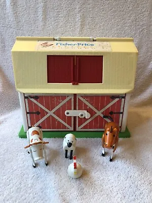 Buy Vintage 1968, 1986 Fisher Price Play Family Farm Barn With Sound & Animals • 25£