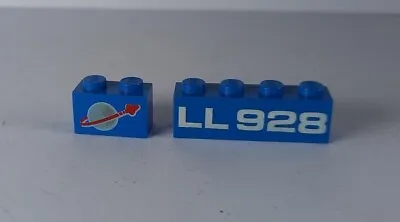 Buy Vintage Lego Blue 1x4 Brick LL928 And 1x2 Print Brick 3004p90 Space Set 928 497 • 7£