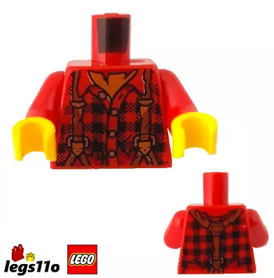 Buy LEGO Minifigure Torso Body - Red Plaid Tattered Flannel Shirt With Braces NEW • 3.19£