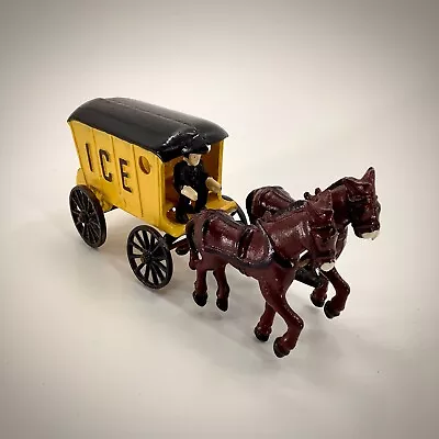 Buy Vintage NOS Amish Cast Iron Toy Metal Horse Yellow Ice Cart Wagon P389 • 38.60£