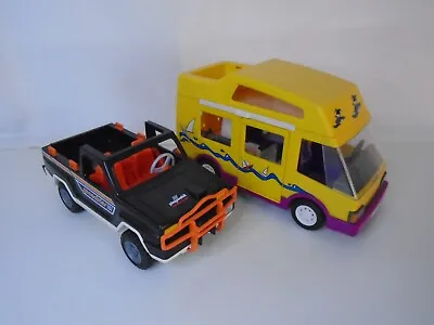 Buy Playmobile Yellow Camper Van & Black Racing Team 4x4 Incomplete Good Condition • 10£