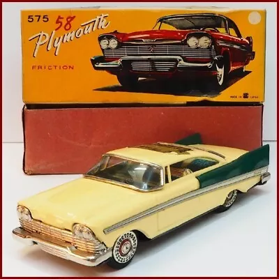 Buy Bandai Tin Toy Chrysler Plymouth 1958s Friction Car Tested Working Japan Vintage • 576.22£