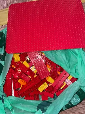 Buy Job Lot/Bundle Of 500g Of Red/Orange/Yellow Lego Bricks/Pieces + Baseplate (EX) • 0.99£