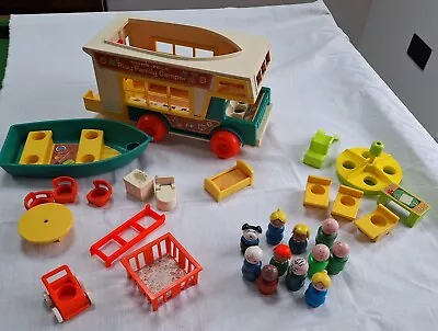 Buy Fisher Price Play Family Camper Van Boat With Figures + Accessories  1972  • 25£