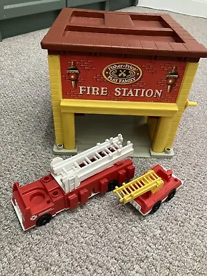 Buy Fisher Price Vintage Fire Station 1979 With Vehicles • 11£