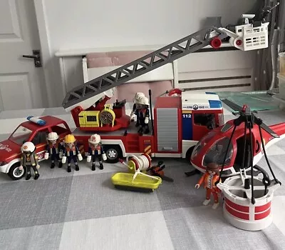 Buy Playmobil Fire Engine With Ladder, Lights And Accessories 4820 & Helicopter • 40£
