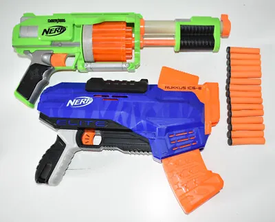 Buy Nerf Rukkus ICS-8 N-Strike Elite & Dart Tag Fury Fire Pump Action Gun Bundle • 19.99£