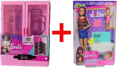 Buy Mattel Set Of 2 GBK11 Barbie Wardrobe + FXH05 Skipper Babysitter Bath Doll • 34.55£