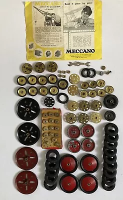 Buy Vintage MECCANO - Metal Wheels, Rubber Tyres, Brass Pulleys, Cogs, Disks, Pinion • 17£