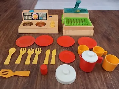 Buy Fisher Price Kitchen Sink & Cooker Vintage 1970s Toys With Cutlery Fun With Food • 24£
