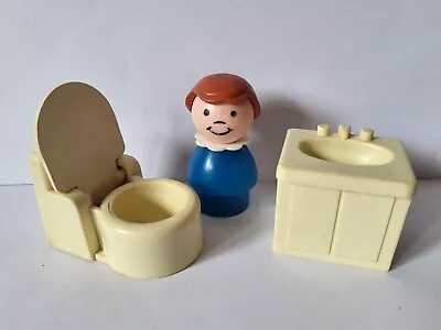 Buy Vintage FISHER PRICE LITTLE PEOPLE Play Family Toilet, Wash Basin & Figure • 9.99£