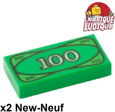 Buy LEGO 2x Tile Decorated 1x2 Silver Bill Money Bill Green 3069bpx7 NEW • 1.28£