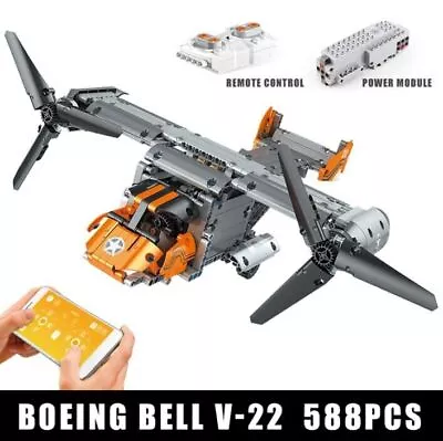 Buy MOULD KING 15043 Motorized Boeing Bell V22 Osprey Plane Model Building Blocks • 94.06£