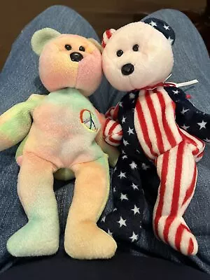Buy Ty Beanie Baby Bears- Peace Bear & Spangle Bear- No Tags • 20£