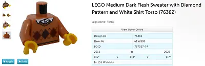 Buy LEGO Medium Dark Flesh Sweater With Diamond Pattern And White Shirt Torso   NEW • 1.17£