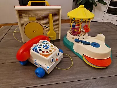 Buy Vintage Fisher Price Phone, Record Player And Musical Merry-Go- Round. Bundle  • 20.50£
