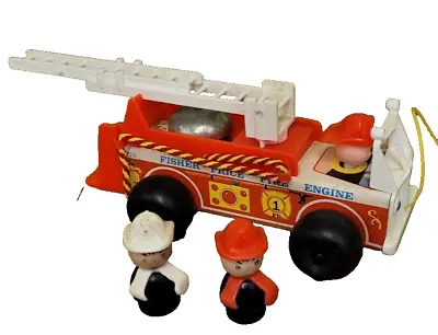 Buy Vintage Fisher Price Wooden Fire Engine + Wooden Little People Firemen Figures • 14.99£