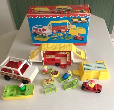 Buy Vintage 1981 Fisher-Price Play Family Car & Camper Playset With Box Complete • 63£